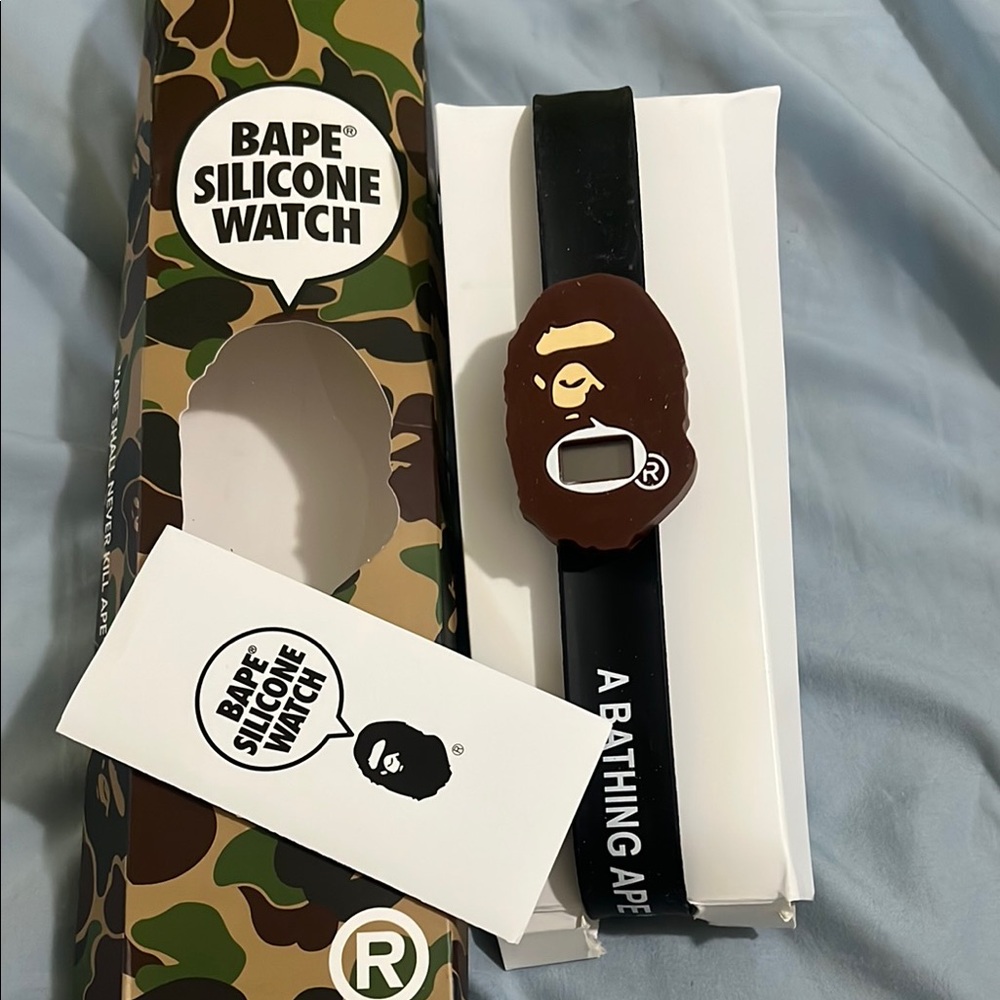 BAPE Black Silicone Watch with Brown Ape Logo